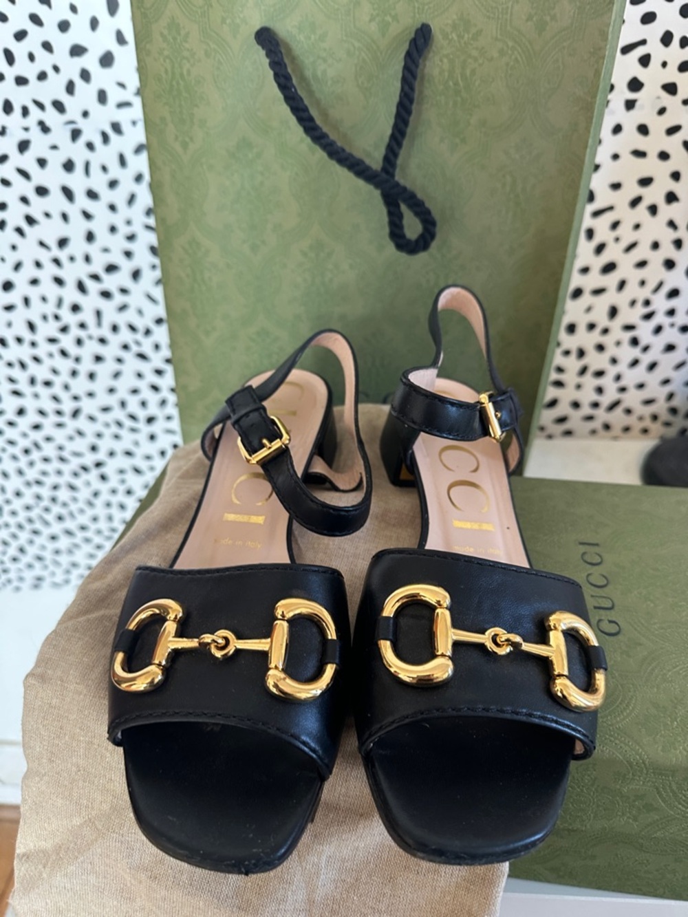 Gucci Black Leather 1.25” heel with Gold Horsebit size 38